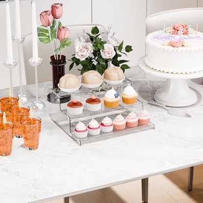 Yieach 3 Tier Acrylic Sands for Display,12 Inch Perfume Organizer,Cologne Stand,Cupcake Display and Funko Pop Stands,Clear Tiered Tray Stand,Acrylic Riser for Figure,Collectibles,Makeup or Spice Shelf