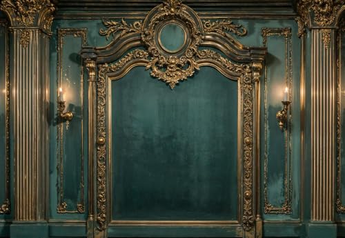 Kate 7×5ft Green Medieval Wall Backdrop Photography Vintage Roman Columns Gold Candles Elegant Portraits Maternal Birthday Party Banner Background Photography Studio Props Photos Videos - size: 7×5ft