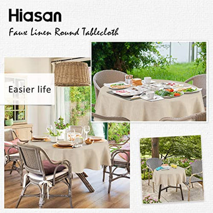 Hiasan Round Linen Tablecloth 30 Inch - Wrinkle and Stain Resistant Washable Polyester Fabric Table Cloth for Dining Room Kitchen Party, Beige - color: Beige, size: 30" (Round)