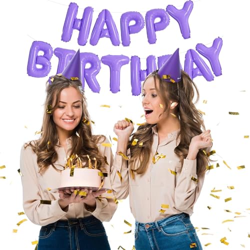 TONIFUL 16 Inch Light Purple Happy Birthday Balloons Banner Mylar Foil Letters Birthday Sign Banner Bunting Reusable for Adults & Girls Boys Kids Birthday Decorations and Halloween Party Supplies - color: Light Purple