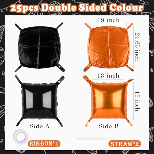 25PCS Black Orange Square Foil Balloon Wall Backdrop Double Sided Black Orange Balloon Tunnel Kit for Birthday Graduation Halloween-Themed Anniversary Party Decorations - color: Black+orange