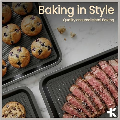 BAKKEN Kitchen Baking Pans - Small, Medium, and Large Cookie Pan (13.58×9.65, 15.75×11, 17.91×12.60), Nonstick, Diamond Texture Bottom, PFOA, PFOS, PTFE Free, Oven Safe Tray (450°F), Pack of 3, Gray - color: Gray, size: Pack of 3
