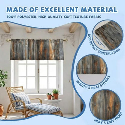Rustic Wood Plank Pattern Curtain, Two-Pack, Weathered Barn Texture Background, Suitable for Kitchen, Bathroom, Bedroom, 54x18 inches. - color: Rustic Wood Plank