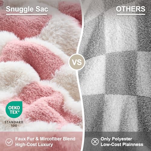 Snuggle Sac Checkered Throw Blanket Faux Fur Microfiber Blankets for Couch,Cozy Soft Warm Blanket for Sofa Bedroom Living Room,Pink Checker,60x80 inches - color: Pink White, size: Twin(60"x80")