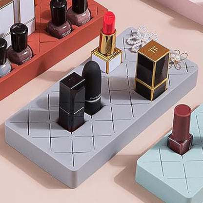 Silicone Lipstick Holder 18+6 Slots, Cosmetic Organizer Stand Square Makeup Display Case for Brush Lip Eye Stick Nail Polish Brushes Eyebrow, Premium Cosmetic Organizer-Grey - color: Grey