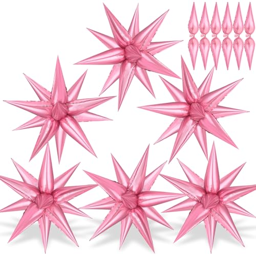 74 PCS Pearl Pink Star Balloons - 26 Inch Explosion Foil Cone Balloon, 12 Point Large Balloons for Wedding Birthday Bachelorette Party Baby Shower Pink Party Decorations Supplies - color: Pearl Pink, 26 Inch