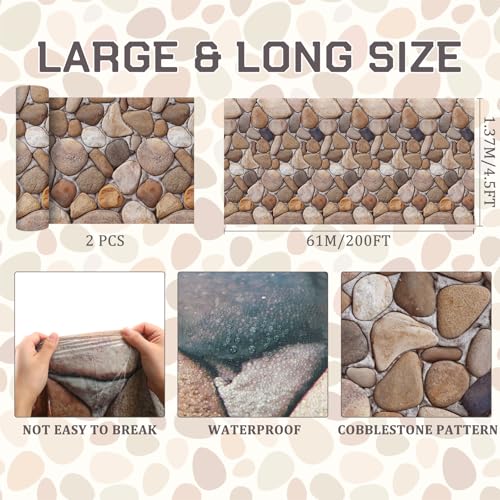 Tegeme 200 ft x 54 Inch Cobblestone Wall Tablecloth Roll Castle Wall Backdrop Disposable Plastic Stone Pattern Table Covers for Medieval Party Supplies Vbs Vacation Bible School Decor - size: 200 ft, style: Cobblestone