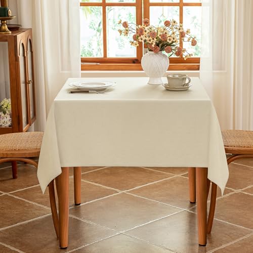 Seenus Textured 52 x 52 Inch Beige Square Tablecloth, Water Resistant & Wipeable Card Table Cloth for Dining Kitchen Patio - color: Beige, size: 52" x 52" (Square)