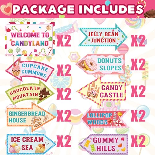 20 Pieces Candyland Decorations Welcome to Candyland Signs Candy Party Decorations for Kids Girls Candy Land Themed Birthday Party Halloween Christmas Trunk or Treat Car Decorations - style: Candyland