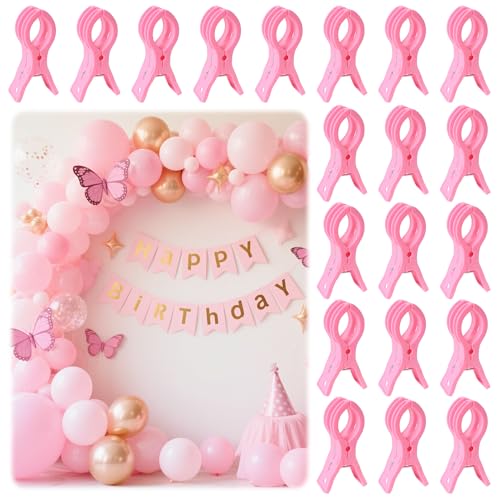 PUGPIU 20 Pack Balloon Arch Clips for Backdrop | Plastic Pink Spring Clamps | 3.5 Inch Heavy Duty Clip for Backdrop Stand | Birthday Wedding Decoration | Photography Studio | Crafts | Clothing - color: Pink2