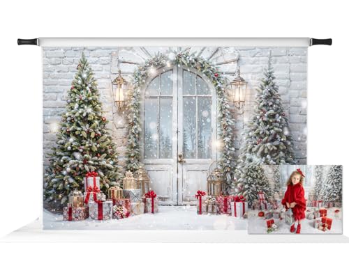 Kate Christmas Snow Tree Backdrop for Photography Winter Door Brick Wall Background for Pictures Photo Studio Props (7x5ft)