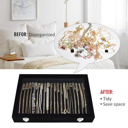 Vicoter Velvet Necklace Display Jewelry Tray 20 Hook Necklace Tray Necklace Pendant Jewelry Tray for Women and Girls - color: Black, size: 20 Hook