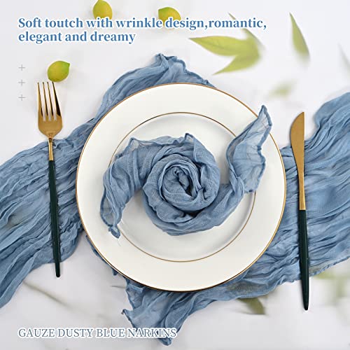 Gauze Cheesecloth Napkins Set of 24, 20 x 20 Inch Rustic Boho Dinner Napkins Wrinkled Rustic Linen Napkins for Wedding,Dinner,Family Everyday Use/Parties(Dusty Blue) - color: Dusty Blue, size: 20" x 20" (Set of 24)