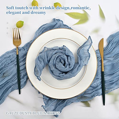 Gauze Cheesecloth Napkins Set of 24, 20 x 20 Inch Rustic Boho Dinner Napkins Wrinkled Rustic Linen Napkins for Wedding,Dinner,Family Everyday Use/Parties(Dusty Blue) - color: Dusty Blue, size: 20" x 20" (Set of 24)