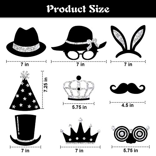 Zonon 24 Pcs Funny Photo Booth Props Class of 2026 Graduation Birthday Wedding Family Class Reunion Prom Disco Party Celebration Decoration Supplies Mix of Hats, Lipstick, Tie(Silvery) - color: Silvery