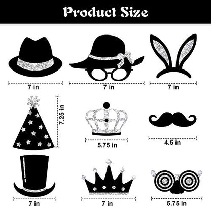 Zonon 24 Pcs Funny Photo Booth Props Class of 2026 Graduation Birthday Wedding Family Class Reunion Prom Disco Party Celebration Decoration Supplies Mix of Hats, Lipstick, Tie(Silvery) - color: Silvery