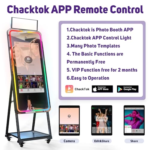 HARZHI Magic Mirror Photo Booth with Printer, 32 Inch Touch Screen, Android 12 System Photo Booth Machine, 12MP 4K Selfie Camera, Free ChackTok Membership, with Flight Case