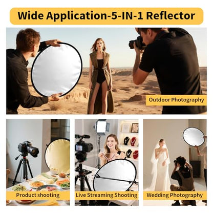 24/32/43/52in Photography Reflector, 5 in 1 Light Diffuser with Panel&Bag, Light Reflectors for Photography, Ideal for Content Creator Essentials&Photographer in Silver,Gold,White and Black - size: 43inch/110cm