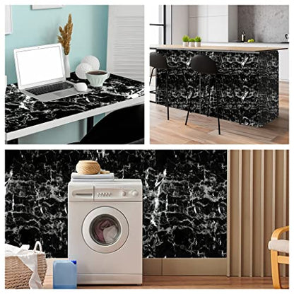 Arthome Black Marble Contact Paper, Peel and Stick Black Silver Paper, Self Adhesive Wallpaper (Black Sliver, 23.6"x200") - color: Silver Blk, size: 23.6" x 200"