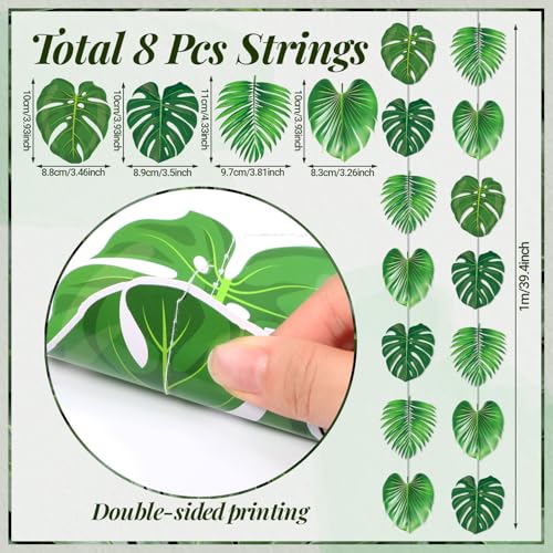Xinnun Tropical Garland Party Decorations Palm Leaves Garland Banners Green Hawaiian Luau Leaf Hanging Decor for Summer Beach Pool Jungle Baby Shower Birthday Party Supplies - style: Palm