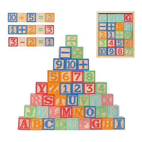 ABC Wooden Building Blocks for Toddlers 3 Large, 40 PCS Alphabet & Number Stacking Blocks with Storage Tray, Montessori Educational Learning Toys for Boys Girls Kids Gifts 1.65" - style: 40 abc blocks tray