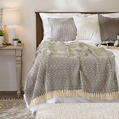 DII Rustic Farmhouse Double Diamond Woven Throw, 50x60, Mineral - color: Mineral