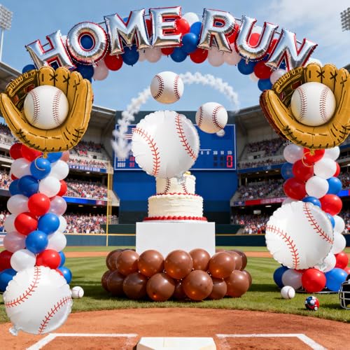 Biapian Baseball Balloons Foil, 18 Inch Round Baseball and Glove Balloon, 6 Pcs Large Sports Balloons Helium for Boys Men Baseball Party Decorations Birthday Party Sports Theme Party Supplies - style: Baseball