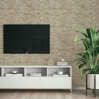 STICKGOO Peel and Stick Backsplash Tile, Stick on Backsplash for Kitchen and Bathroom, Stone Beige Marble Look PVC Mixed Metal Gold Self Adhesive Wall Tiles(Sample) - color: Stone Beige with Metal Gold