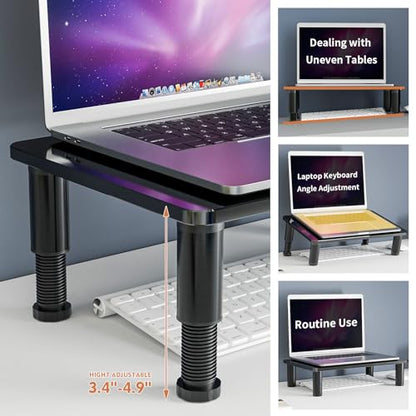Glass Computer Monitor Stand Riser with Height Adjustable Multi Media Desktop Stand for Flat Screen LCD LED TV, Laptop/Notebook/Xbox One, Black HD01B-002 - color: Black