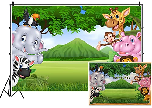 Leyiyi Africa Zoo Summer Scenery Backdrop 5x3ft Photography Backdrop Cute Animals Green Endless Lawn Children Baby Birthday Party Backdrop Kids Infant Room Decor Children Baby Portraits Studio Props - size: 5x3ft
