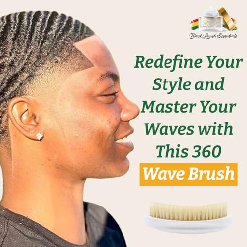 360 Wave Brush, Build Deeper Waves, Soft & Hard Boar Bristle, Curved Design, Black Lavish Essentials Signature (Soft Brush, White) - color: White, size: Soft Brush