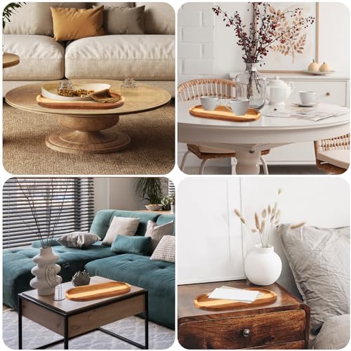 Yaomiao 4 Pcs Acacia Wooden Serving Tray Oval Shaped Rustic Wood Plates Large Decorative Natural Tray Serving Platter for Food Charcuterie Cheese Dish Bread Fruit Kitchen(14 x 7 Inch) - size: 14 x 7 Inch