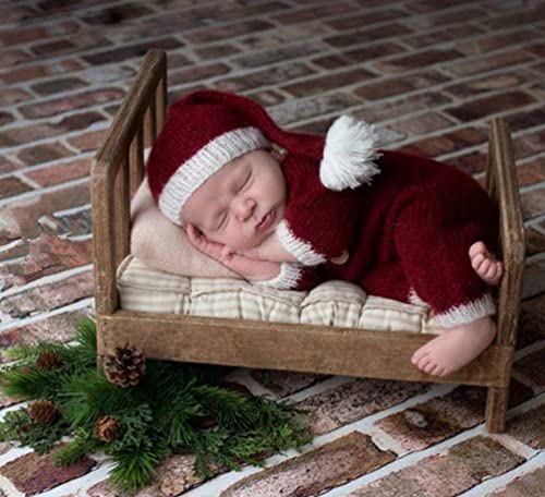Christmas Newborn Baby Photo Shoot Props Outfits Crochet Clothes Santa Claus Red Hat Pants Photography Props - color: Red and White