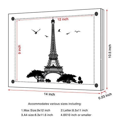 AMEITECH Acrylic Floating Picture Frame, 11x14 Double Panel Clear Wall Mount Document Certificate Frames (Inner Max Size is 9 x12.5 inch) - size: 11 x 14 inch