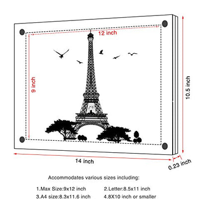 AMEITECH Acrylic Floating Picture Frame, 11x14 Double Panel Clear Wall Mount Document Certificate Frames (Inner Max Size is 9 x12.5 inch) - size: 11 x 14 inch