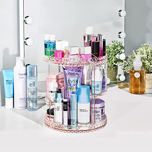 Sorbus 360 Rotating Makeup Organizer - Spinning Acrylic cosmetics organizer, Adjustable Shelves for Make Up, Perfume & Toiletries for Vanity, Bathroom, Bedroom, Closet [Pink] - color: Pink