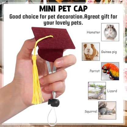 Eccliy 2 Pcs Pet Graduation Caps Mini Bachelor Hats with Tassel for Small Animal Guinea Pigs Hedgehog Bird Turtles Hamster Photo Props Graduation Festival Holiday Party Accessory(Wine Red Gold) - color: Wine Red Gold