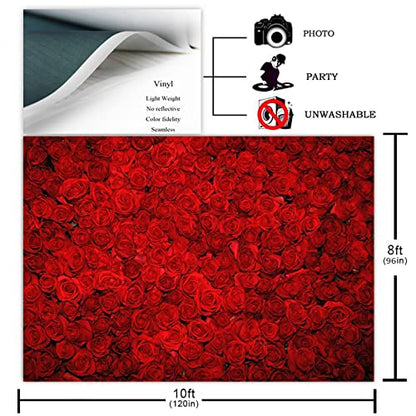 Avezano Red Rose Floral Wedding Photography Backdrop Valentine's Day Party Photo Backdrops Vinyl Cloth 14 February Background Photo Booth Props Pictures (10x8ft) - size: 10x8ft