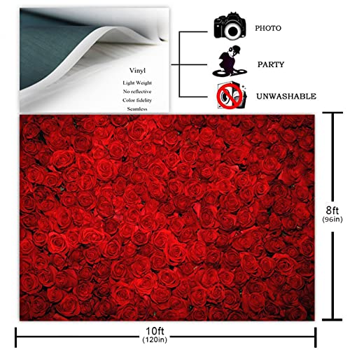 Avezano Red Rose Floral Wedding Photography Backdrop Valentine's Day Party Photo Backdrops Vinyl Cloth 14 February Background Photo Booth Props Pictures (10x8ft) - size: 10x8ft