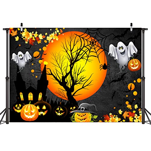 Sensfun Halloween Backdrop for Moon Night Pumpkin Ghost Castle Photography Background Kids Adult Trick Or Treat Party Banner Photo Booth Supplies 5x3ft - size: 5X3ft