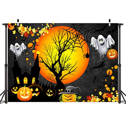 Sensfun Halloween Backdrop for Moon Night Pumpkin Ghost Castle Photography Background Kids Adult Trick Or Treat Party Banner Photo Booth Supplies 5x3ft - size: 5X3ft