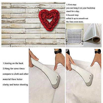 Red Rose Floral Wedding Photography Backdrop Valentine's Day Party Backdrops Love Heart Retro Wooden Wall Photo Background Bridal Shower Birthday Party Banner Photo Studio Prop 150 x 100cm Vinyl Cloth