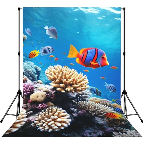 Ocean Tropical Fish Coral Backdrop Background for Photography 5x7ft Photobooth Professional Photo Backdrop Curtains Video Photography Studio Photo Backgrounds Banner Booth Background Screen Parties - color: Ocean Tropical Fish Coral
