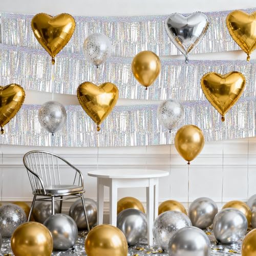 4 Packs Foil Fringe Garland Tinsel Streamers Shiny Wall Hanging Birthday Banner Backdrop for Graduation Wedding Anniversary Celebration Happy Birthday Party Decorations Glitter Silver - color: Glitter Silver
