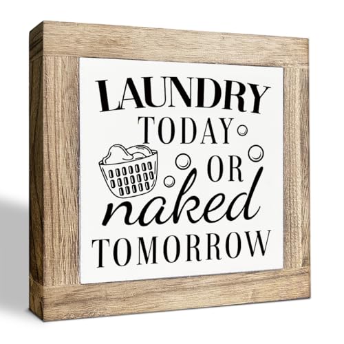 Funny Laundry Sign, Laundry Today or Naked Tomorrow Sign, Farmhouse Washing Room Decor, Decorative Wooden Table Signs, Farmhouse Decoration for Home Laundries Room Shelf Desk Table - color: Color18