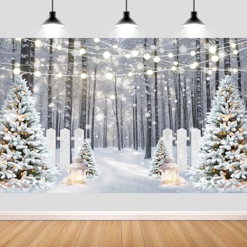 7X5ft Winter Scene Photography Backdrop Wonderland Snowflake Tree Snow Background Photo Christmas Party Decoration Bokeh Glitter White Snow Forest Landscape Party Photo Booth Studio Props - color: winter, size: 7X5FT