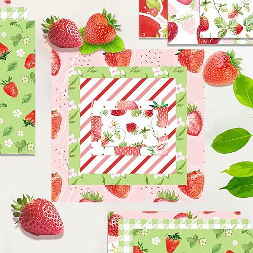Strawberry Striped Plaid Scrapbook Paper,24 Sheets 12 x12 inch Double-Sided Printing Decorative Craft Patterned Paper Pad for Card Making Background Art Album Collage Aesthetic Room - color: Strawberry Striped Plaid