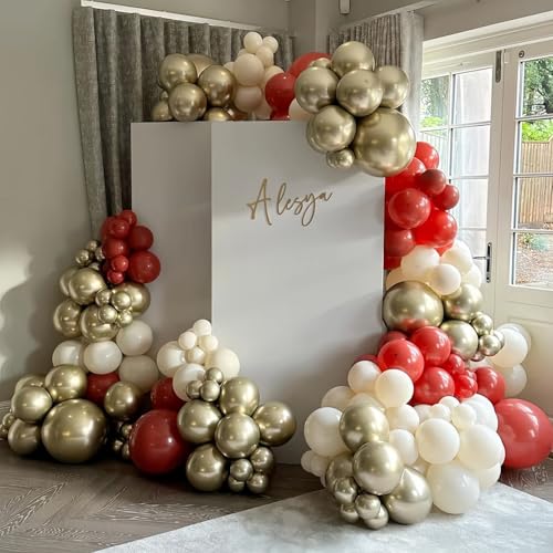 Red White Gold Balloon, 60 Pack 12 Inch Red Gold Balloon for Mother's Day Valentine's Day Women Birthday Wedding Bridal Shower Christmas Xmas Party Decorations - color: Red White Gold