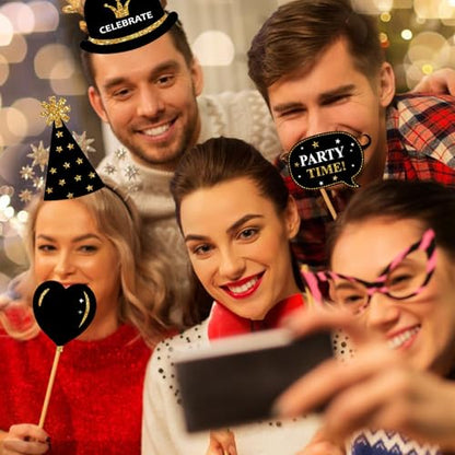 38Pcs Funny Photo Booth Props with Sticks - Selfie Pose Signs for Birthday, Valentine's Day, Men Women Party Decorations - style: Party Birthday-Gold