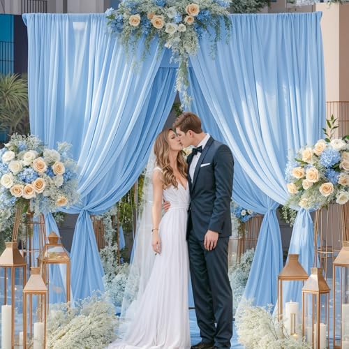 10x10ft Baby Blue Backdrop Curtain for Wedding Parties Wrinkle Free Fabric Light Blue Drapes Backdrop Decoration for Baby Shower Birthday Photography Decoration 2 Panels, 5ft x 10ft - color: Baby Blue, size: 5ft x 10ft x 2 panels